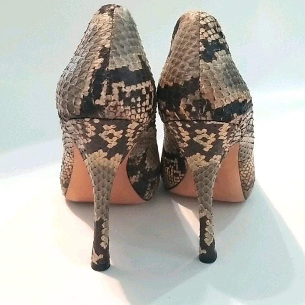 Tan snakeskin stiletto heels